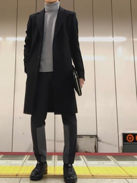 「KAZUYUKI KUMAGAI」｜「アイテム（チェスターコート）」を使った、RYOさん（メンズ・167cm）の冬コーディネート
