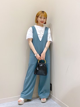 「Vネック」｜「アイテム（サロペット/オーバーオール）」を使った、naaasuさん（レディース・149cm）の春コーディネート
