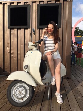 「H&M（エイチ・アンド・エム）のアイテム（メガネ）」を使った、Momo.Hさん（レディース・158cm）の夏コーディネート