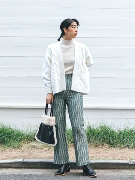「ケーブルニット」｜「アイテム（その他シューズ）」を使った、おさやさん（レディース・167cm）の秋コーディネート