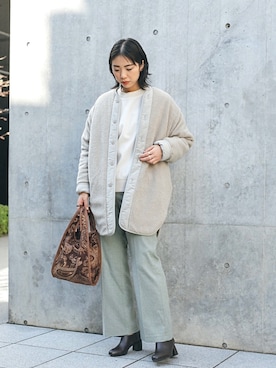 「SENSEOFPLACE」｜「アイテム（ノーカラージャケット）」を使った、おさやさん（レディース・167cm）の秋コーディネート