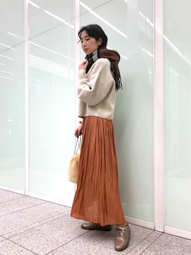 「赤チェック」｜「アイテム（その他シューズ）」を使った、おさやさん（レディース・167cm）の冬コーディネート