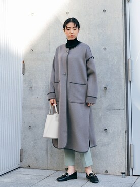 「SENSE OF PLACE by URBAN RESEARCH（センスオブプレイスバイアーバンリサーチ）のアイテム（ノーカラージャケット）」を使った、おさやさん（レディース・167cm）の冬コーディネート