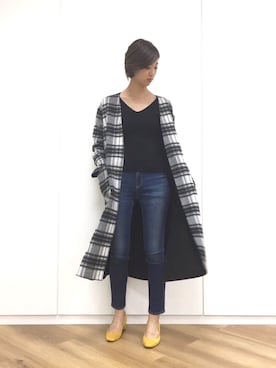 「andemiu」｜「アイテム（ノーカラージャケット）」を使った、Kahoさん（レディース・167cm）の秋コーディネート