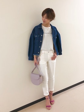 「andemiu」｜「アイテム（デニムジャケット）」を使った、Kahoさん（レディース・167cm）の春コーディネート