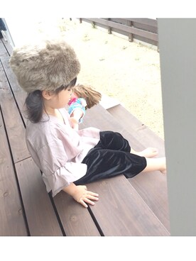 「UNIQLO（ユニクロ）のアイテム（その他パンツ、ブラック系）」を使った、kkkさん（キッズ・100cm）の秋コーディネート