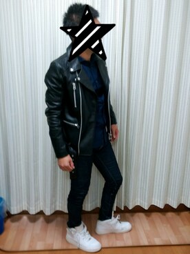 「GOSTAR DE FUGA（ゴスタール ジフーガ）のアイテム（ライダースジャケット）」を使った、みやんさん（メンズ・170cm）の冬コーディネート