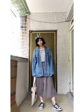 「plain-me（プレインミー）のアイテム（デニムジャケット）」を使った、標標子さん（レディース・162cm）の春コーディネート
