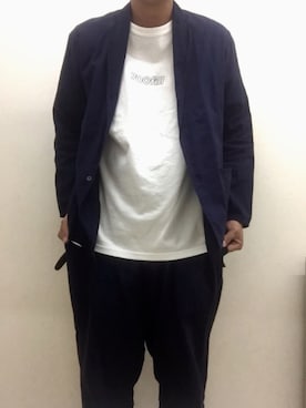 「COMOLI（コモリ）のアイテム（セットアップ）」を使った、おーくしさん（メンズ・177cm）の秋コーディネート