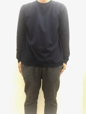 「Graphpaper（グラフペーパー）のアイテム（Tシャツ/カットソー、ブルー系）」を使った、おーくしさん（メンズ・177cm）の秋コーディネート