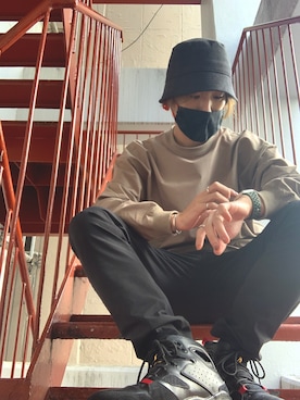 「kicks」｜「アイテム（帽子）」を使った、　al...【本物のおちび】さん（メンズ・157cm）の秋コーディネート