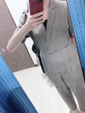 「グレンチェック」｜「アイテム（オールインワン・サロペット）」を使った、R i N aさん（レディース・155cm）の夏コーディネート