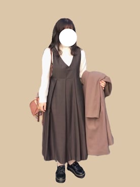 「RAY CASSIN（レイカズン）のアイテム（ノーカラーコート）」を使った、やつはしさん（レディース・149cm）の冬コーディネート