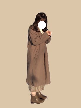 「RAY CASSIN（レイカズン）のアイテム（ノーカラーコート）」を使った、やつはしさん（レディース・149cm）の冬コーディネート