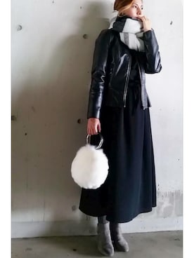「Doシンプル部」｜「アイテム（ライダースジャケット）」を使った、SHOさん（レディース・164cm）の秋コーディネート