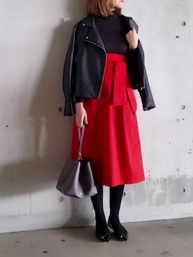 「Doシンプル部」｜「アイテム（ライダースジャケット）」を使った、SHOさん（レディース・164cm）の冬コーディネート