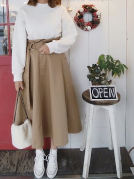 「Doシンプル部」｜「アイテム（スウェット）」を使った、SHOさん（レディース・164cm）の冬コーディネート