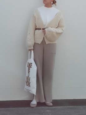 「ケーブルカーディガン」｜「アイテム（アクセサリー）」を使った、SHOさん（レディース・164cm）の冬コーディネート