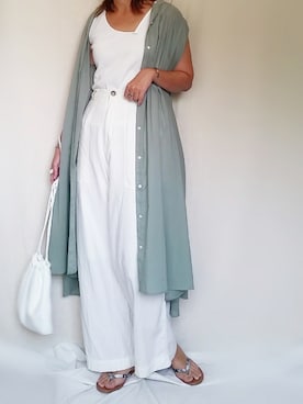 「シャツワンピ」｜「アイテム（ビーチサンダル）」を使った、SHOさん（レディース・164cm）の夏コーディネート