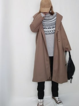 「コーデュロイキャップ」｜「アイテム（チェスターコート）」を使った、SHOさん（レディース・164cm）の秋コーディネート