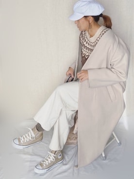 「アイテム（キャスケット、ホワイト系）」を使った、SHOさん（レディース・163cm）の冬コーディネート
