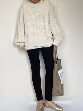 「ワッフルクルーネックＴ」｜「アイテム（レギンス/スパッツ）」を使った、SHOさん（レディース・165cm）の冬コーディネート