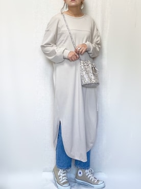 「ハイウエストストレートジーンズ」｜「アイテム（ワンピース/ドレス）」を使った、SHOさん（レディース・165cm）の春コーディネート