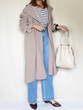 「プリーツバッグ」｜「アイテム（トレンチコート）」を使った、SHOさん（レディース・165cm）の春コーディネート