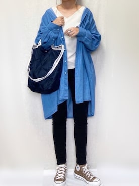 「スキニー」｜「アイテム（チュニック）」を使った、SHOさん（レディース・165cm）の春コーディネート