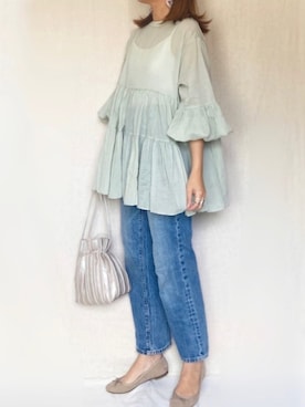 「ハイウエストストレートジーンズ」｜SHOさん（レディース・165cm）の春コーディネート