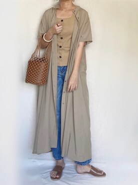 「ハイウエストストレートジーンズ」｜「アイテム（ワンピース/ドレス）」を使った、SHOさん（レディース・165cm）の春コーディネート