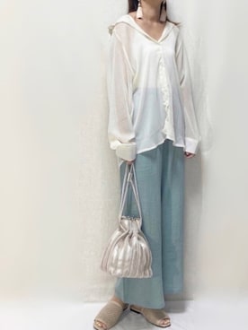 「巾着バッグ」｜「アイテム（アンダーウェア）」を使った、SHOさん（レディース・165cm）の夏コーディネート