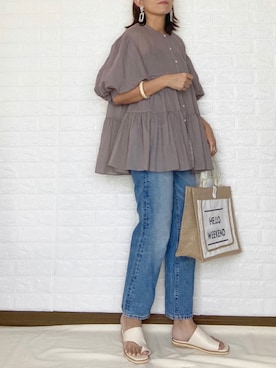 「ハイウエストストレートジーンズ」｜「アイテム（アクセサリー）」を使った、SHOさん（レディース・165cm）の夏コーディネート