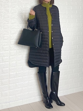 「レザーブーツ」｜「アイテム（ダウンジャケット/コート）」を使った、SHOさん（レディース・165cm）の秋コーディネート