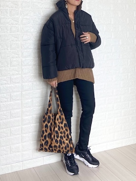 「BEAUTY&YOUTH UNITED ARROWS（ビューティーアンドユースユナイテッドアローズ）のBY∴ ロゴレオパードパーテーショントート ◆（トートバッグ）」を使った、SHOさん（レディース・165cm）の秋コーディネート