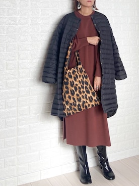 「BEAUTY&YOUTH UNITED ARROWS（ビューティーアンドユースユナイテッドアローズ）のBY∴ ロゴレオパードパーテーショントート ◆（トートバッグ）」を使った、SHOさん（レディース・165cm）の秋コーディネート