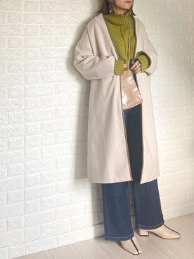 「ピスタチオ」｜「アイテム（ノーカラーコート）」を使った、SHOさん（レディース・165cm）の秋コーディネート