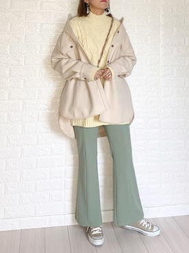 「ケーブルニット」｜「アイテム（カバーオール）」を使った、SHOさん（レディース・165cm）の冬コーディネート