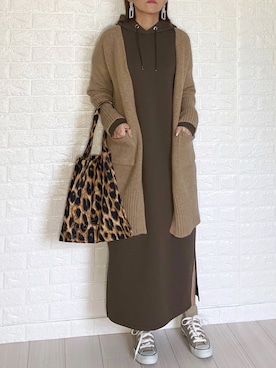 「ロングニット」｜「アイテム（ワンピース/ドレス）」を使った、SHOさん（レディース・165cm）の冬コーディネート