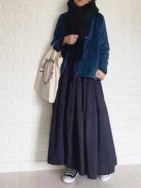 「Libra Cue（リブラ キュー）のティアードエアリーボリュームワンピース（ワンピース）」を使った、SHOさん（レディース・165cm）の冬コーディネート