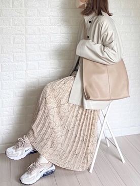 「プリントスカート」｜「アイテム（その他アウター）」を使った、SHOさん（レディース・165cm）の冬コーディネート