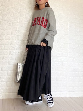 「Libra Cue（リブラ キュー）のティアードエアリーボリュームワンピース（ワンピース）」を使った、SHOさん（レディース・165cm）の冬コーディネート