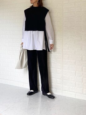 「ノーカラーシャツ」｜「アイテム（バレエシューズ）」を使った、SHOさん（レディース・165cm）の冬コーディネート