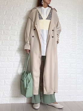 「ノーカラーシャツ」｜「アイテム（トレンチコート）」を使った、SHOさん（レディース・165cm）の冬コーディネート