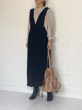 「袖ボリューム」｜「アイテム（オールインワン・サロペット）」を使った、SHOさん（レディース・165cm）の冬コーディネート