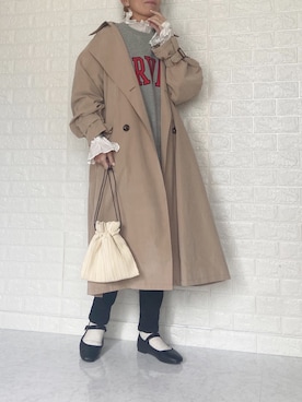 「袖ボリューム」｜「アイテム（トレンチコート）」を使った、SHOさん（レディース・165cm）の冬コーディネート