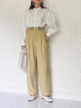 「袖ボリューム」｜「アイテム（スラックス）」を使った、SHOさん（レディース・165cm）の春コーディネート