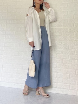 「巾着バッグ」｜「アイテム（アンダーウェア）」を使った、SHOさん（レディース・165cm）の春コーディネート