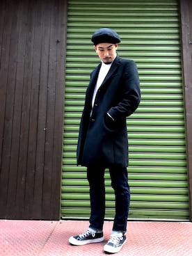 「無（ム）のアイテム（ハンチング/ベレー帽）」を使った、RYOGAさん（メンズ・185cm）の秋コーディネート