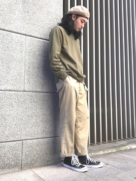 「無（ム）のアイテム（ハンチング/ベレー帽）」を使った、RYOGAさん（メンズ・185cm）の秋コーディネート